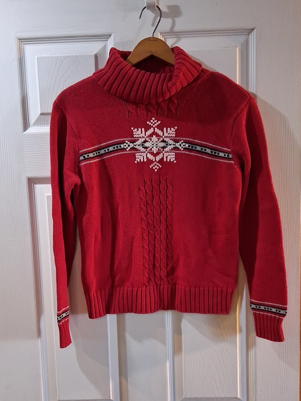 Liz Claiborne Red Cowl-Neck Snowflake Cable Knit Sweater